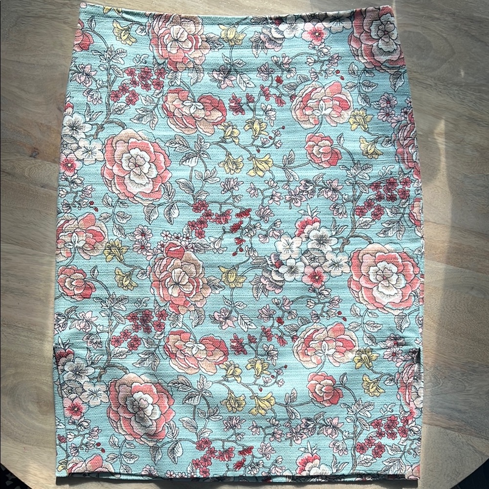 Floral Pencil Skirt - Blue and Pink